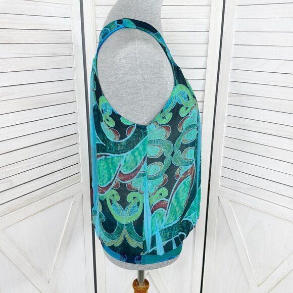Lipstick Paisley Stamp Died Pleated Tank Top Teal Blue Medium Y2K Blousey - Picture 3 of 11